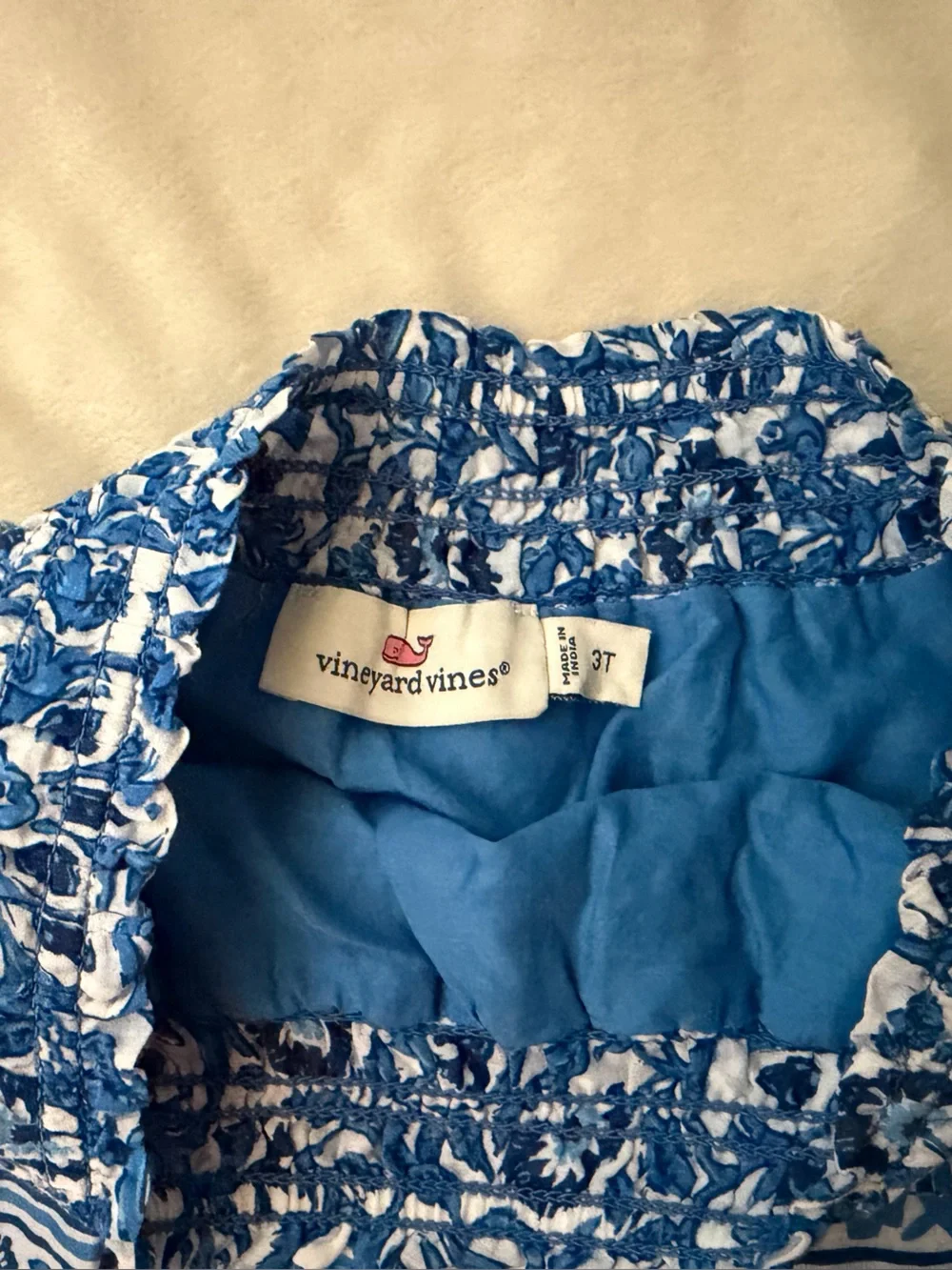 Vineyard Vines Blue & White Smocked Floral Mini